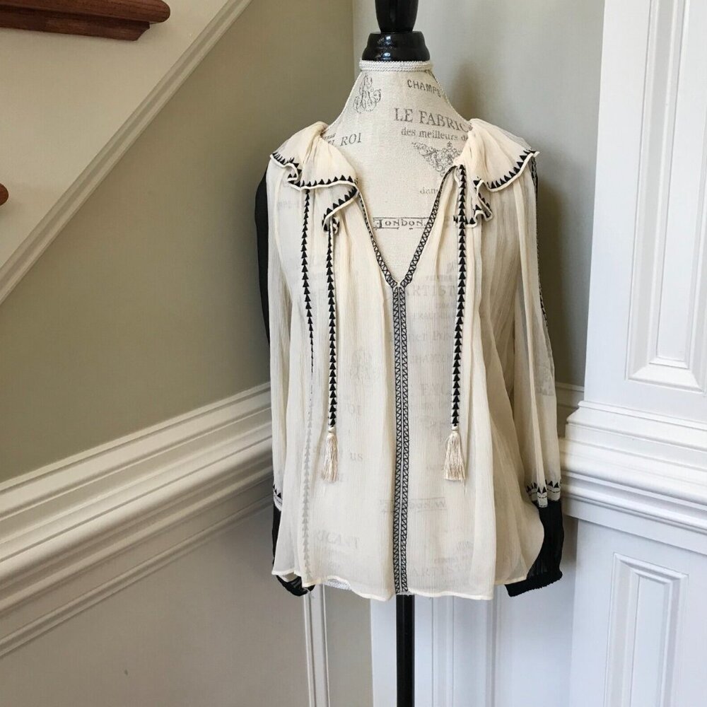 Ulla Johnson Cream and Black Peasant Blouse - Picture 3 of 13